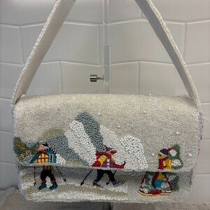 Viral Snow Skiing Beaded Bag - Winter White & Multicolor - Made in India - ⛷️❄️